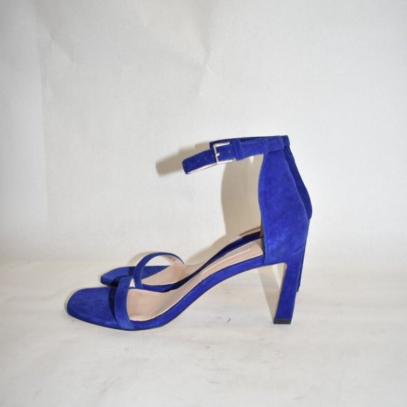 $500 STUART WEITZMAN SIMPLE SQUARE TOE SUEDE SANDAL NUDIST ROYAL BLUE 8 (DA9) - Picture 3 of 6
